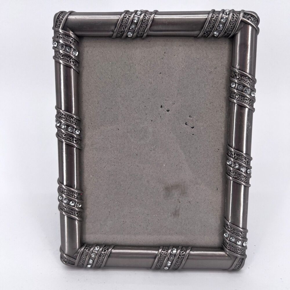 Carr Silver Tone & Jewel Crystal Encrusted Photo Picture Frame 4.5" x 6.5"